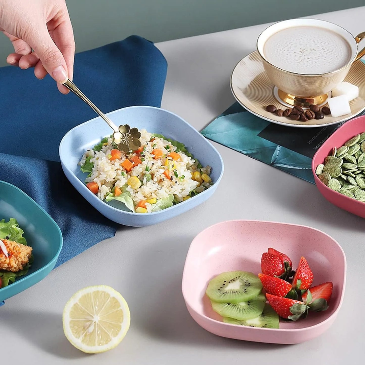 10pcs Multi-function Spit Bone Plate Set | 10 PCs Plate with 2 in 1 Dumpling Maker - Best Samosa Maker & Household Food Grade Plastic Elliptical Plate For Kitchen - Random Color
