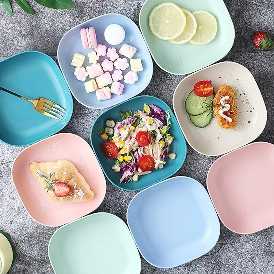 10pcs Multi-function Spit Bone Plate Set | 10 PCs Plate with 2 in 1 Dumpling Maker - Best Samosa Maker & Household Food Grade Plastic Elliptical Plate For Kitchen - Random Color