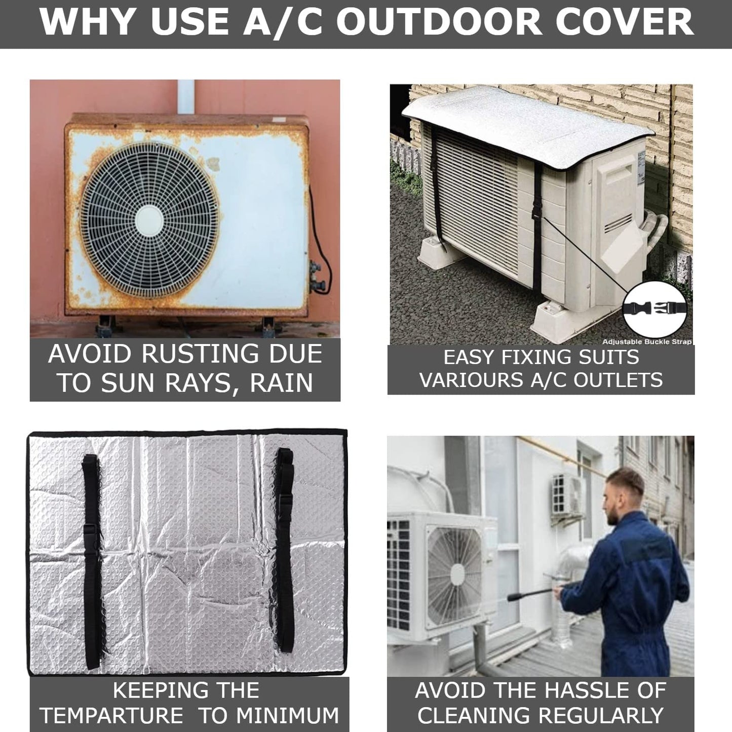 Ac Outdoor Unit Protector Heat Insulation Sunlight Shade Protector from Dust With Adjustable Buckle Rain Cover Air Conditioner Cover (35 inches)
