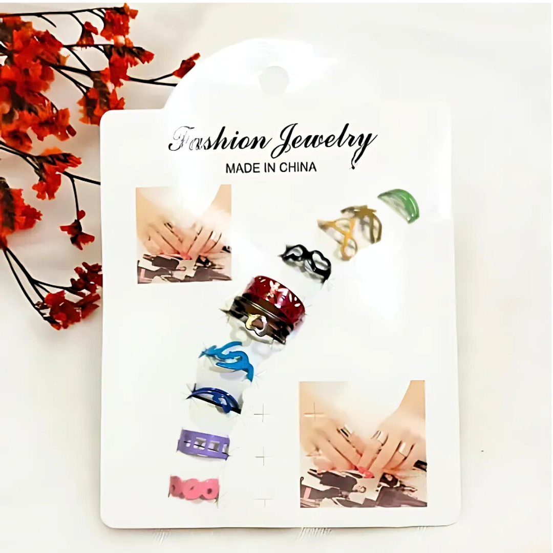 10 Pcs - Multi color ring set Fashion Jewelry for girls & women Gift Birthday Wedding Anniversary (Random color & Design)
