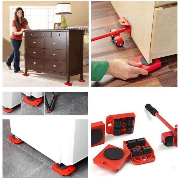 (5 in 1) Heavy Furniture Move Tool Transport Lifter Shifter Moving Kit Slider Remover Rolling Wheel Corner Mover Set