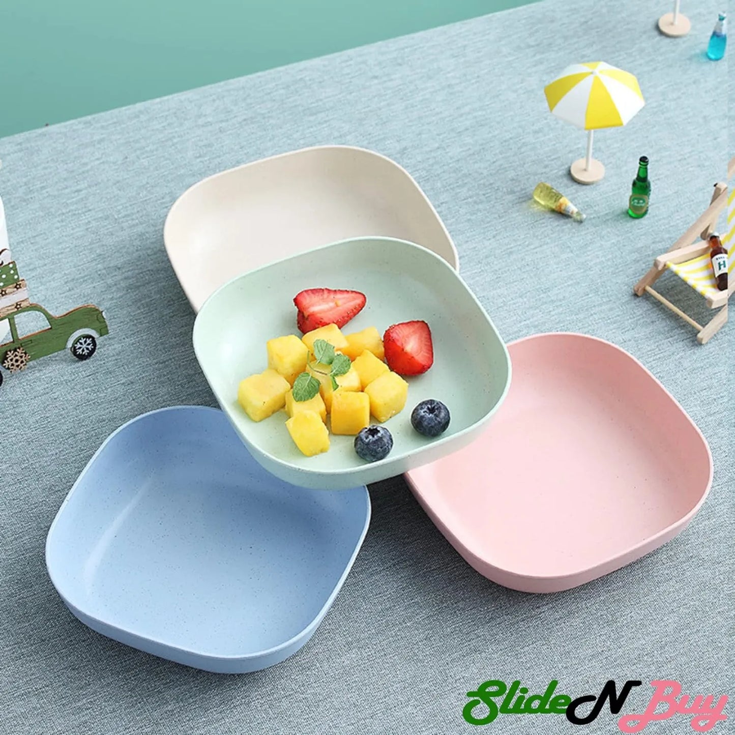 10pcs Multi-function Spit Bone Plate Set | 10 PCs Plate with 2 in 1 Dumpling Maker - Best Samosa Maker & Household Food Grade Plastic Elliptical Plate For Kitchen - Random Color