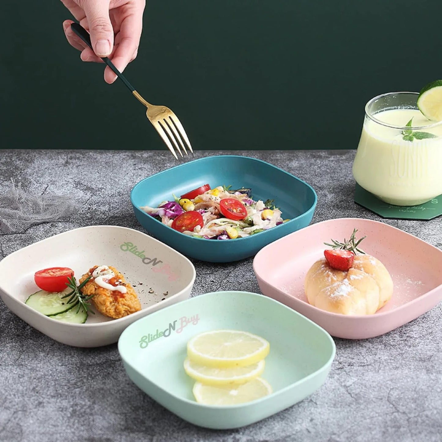 10pcs Multi-function Spit Bone Plate Set | 10 PCs Plate with 2 in 1 Dumpling Maker - Best Samosa Maker & Household Food Grade Plastic Elliptical Plate For Kitchen - Random Color