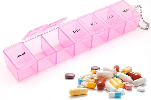 Pill Box Organizer, Once Every 7 Days, Weekly Drug Storage Box, Portable Daily Pill Box Suitable for Travel, Business Trips, and Offices(Pink)