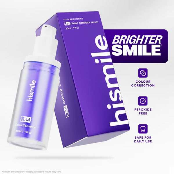 Hismile V34 Colour Corrector Serum – Advanced Teeth Whitening Purple Toner – Instant Colour Correcting Formula for Brighter, Whiter Smile – Enamel-Safe Tooth Brightening Booster for Daily Use