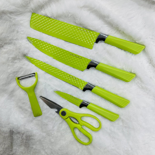 6 Piece Kitchen Knife Set, Stainless Steel, Non-Stick Coated, Colorful Chef Knives for Cutting, Slicing, Dicing, Chopping