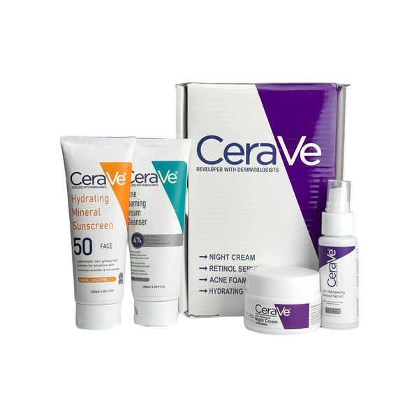 CeraVe 4-in-1 Skincare Kit | Cleanser, Night Cream, Retinol Serum & Sunscreen