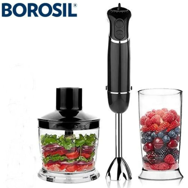 Borosil Masterblend SW22 Hand Blender With Chopper, Electric Hand Blender, Dual Speed Options, Stainless Steel Blades, For Blending & Pureeing, 500 W, Black